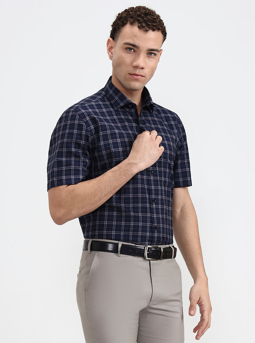 Blue Checked Regular Fit Formal Shirt | Greenfibre