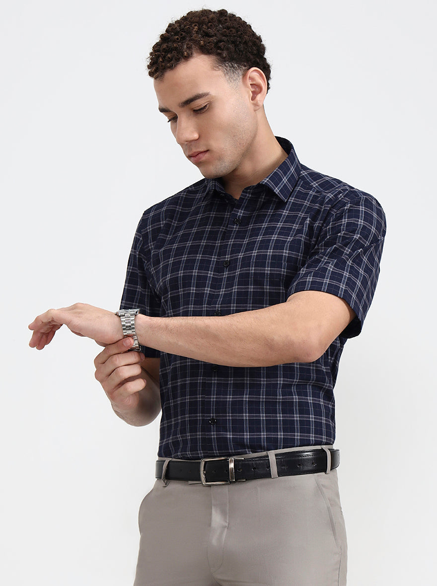Blue Checked Regular Fit Formal Shirt | Greenfibre