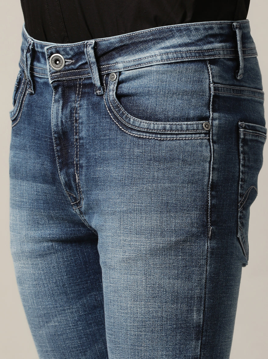 Mid Blue Washed Rider Fit Jeans | JadeBlue