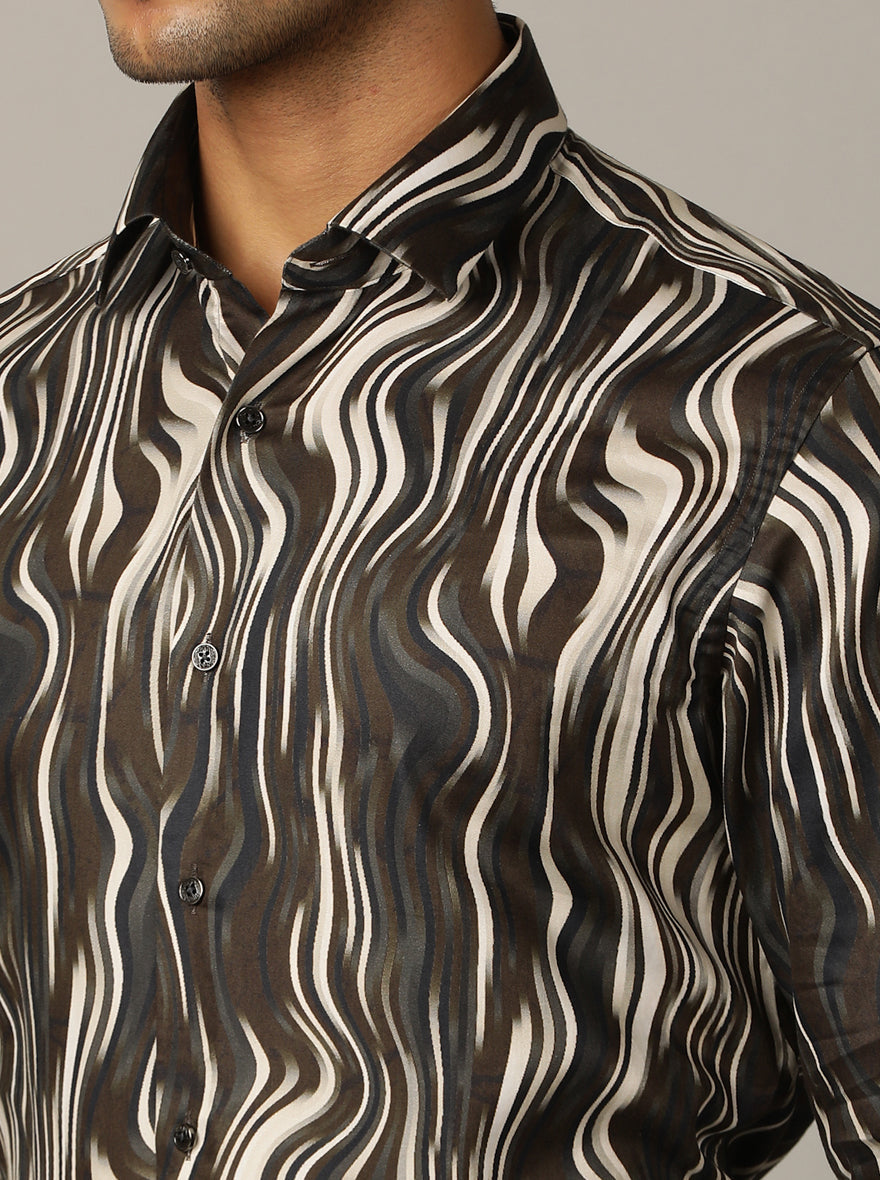 Brown Printed Slim Fit Party Wear Shirt | Wyre