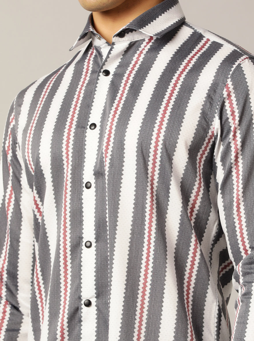 Grey Striped Slim Fit Party Wear Shirt | JB Studio