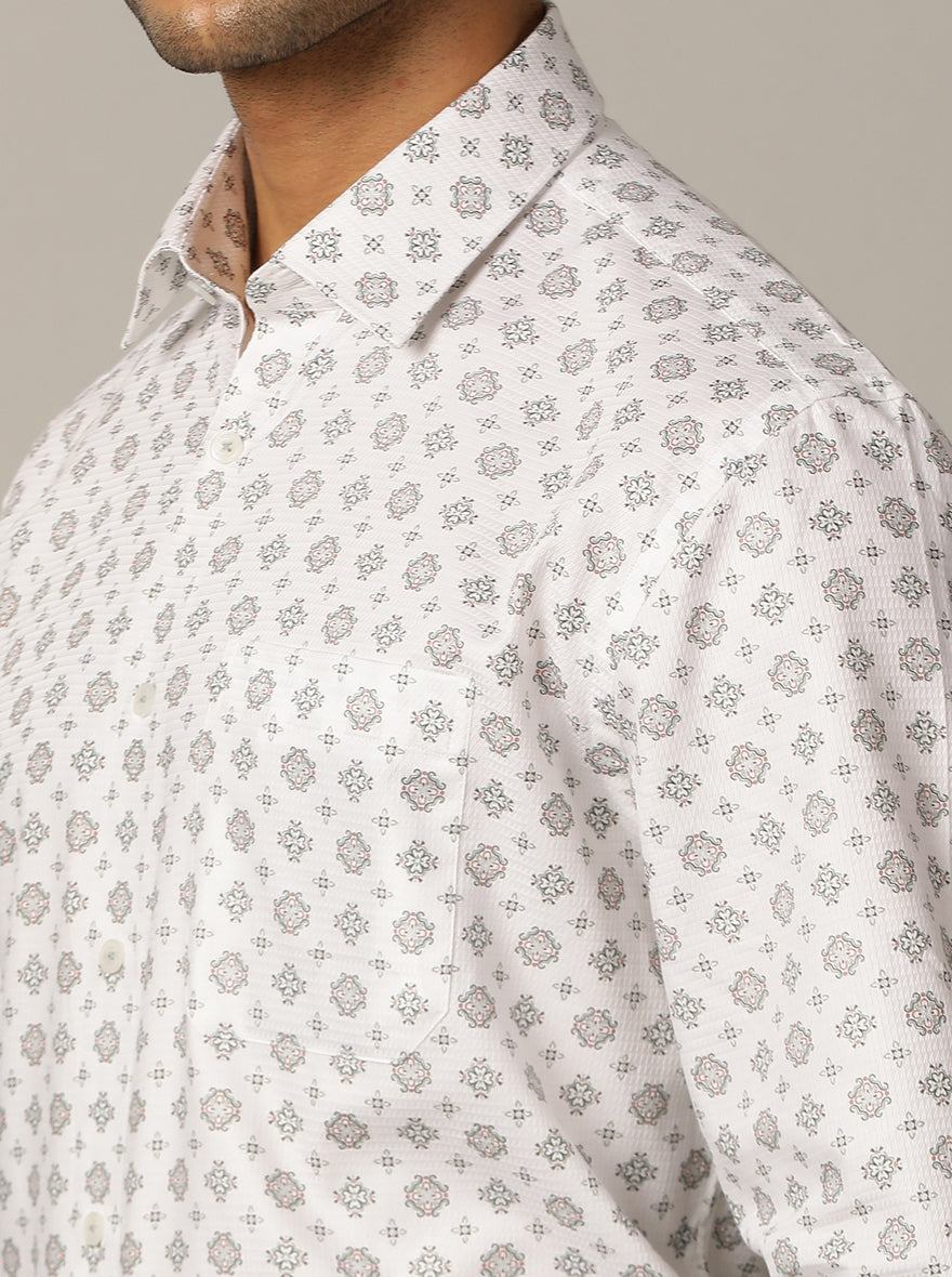 White Printed Regular Fit Formal Shirt | JadeBlue