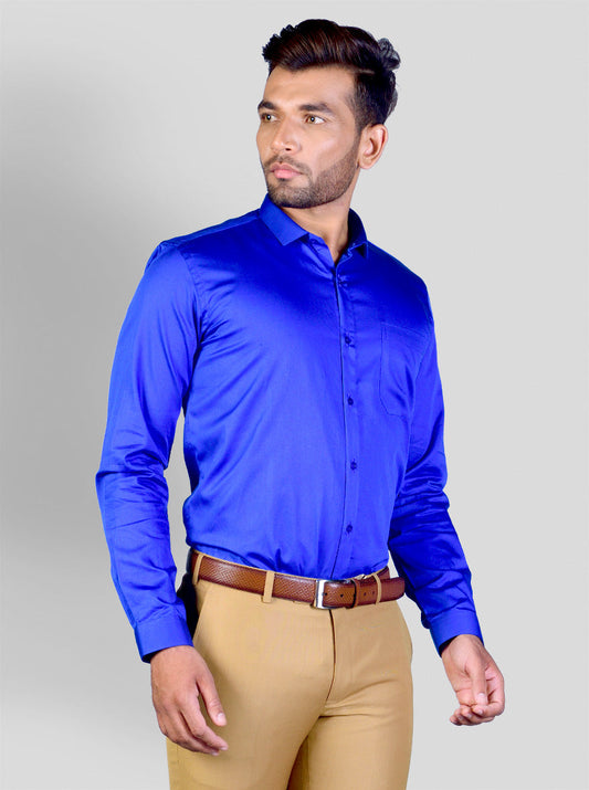 Royal Blue Solid Slim Fit Party Wear Shirt | Greenfibre