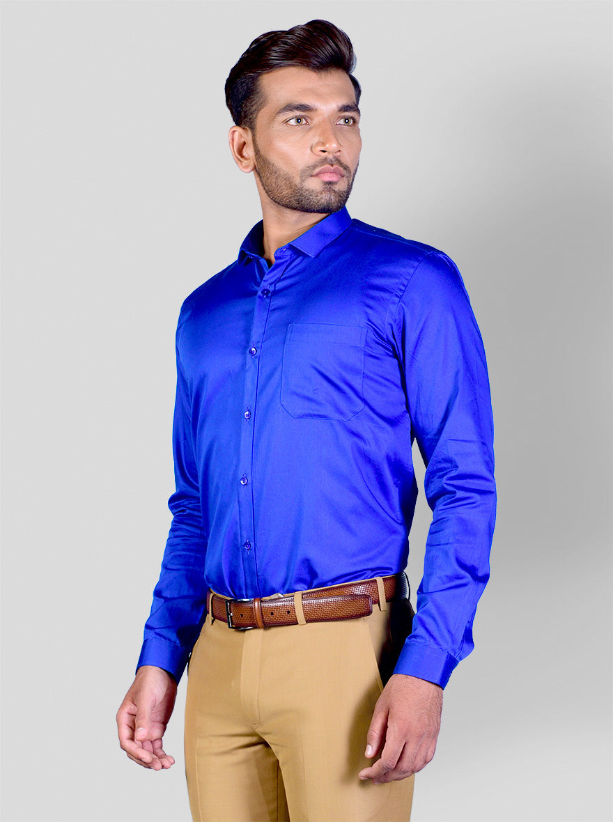 Royal Blue Solid Slim Fit Party Wear Shirt | Greenfibre