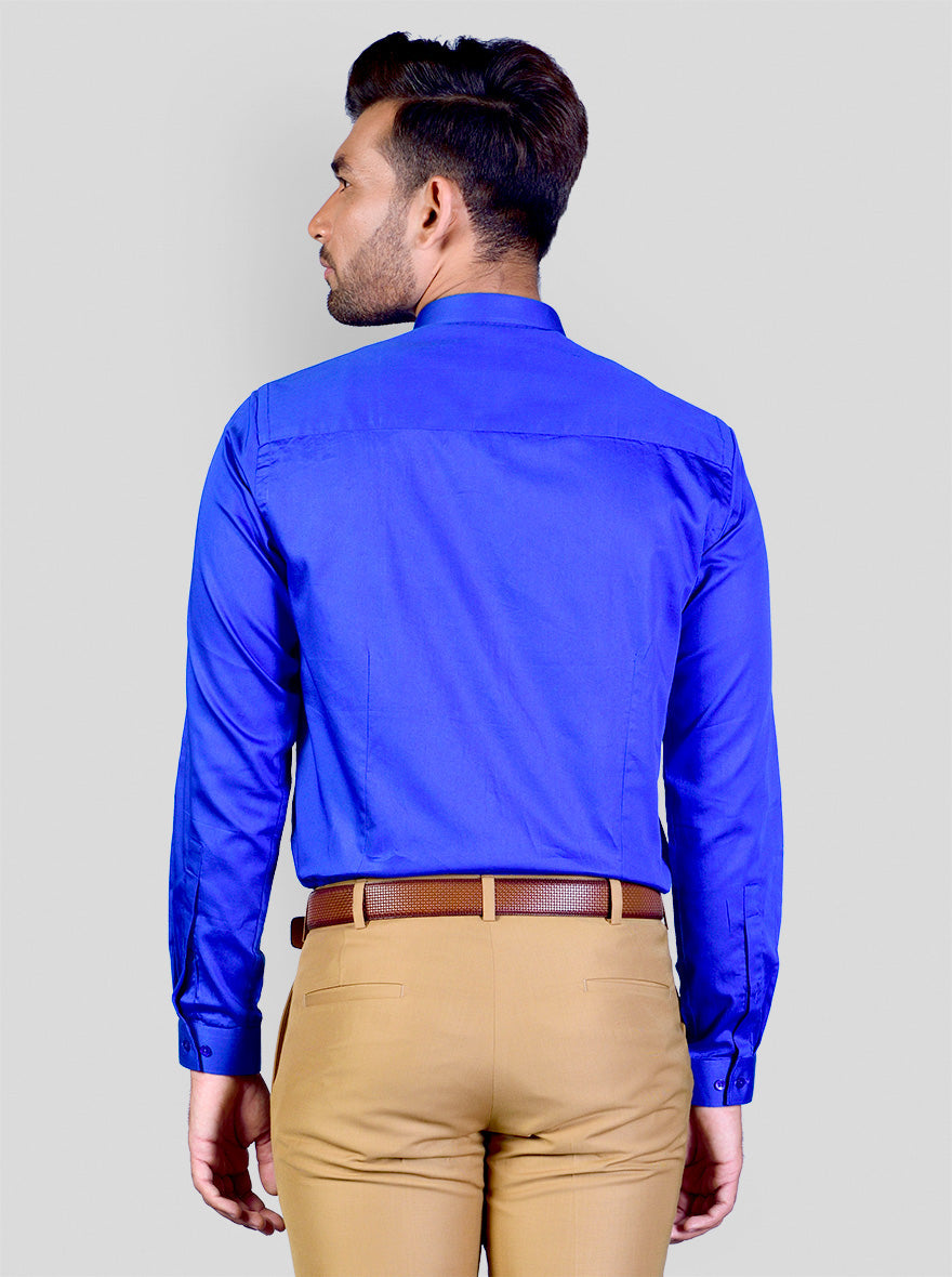 Royal Blue Solid Slim Fit Party Wear Shirt | Greenfibre