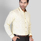 Lemon Yellow & Brown Printed Slim Fit Party Wear Shirt | Greenfibre