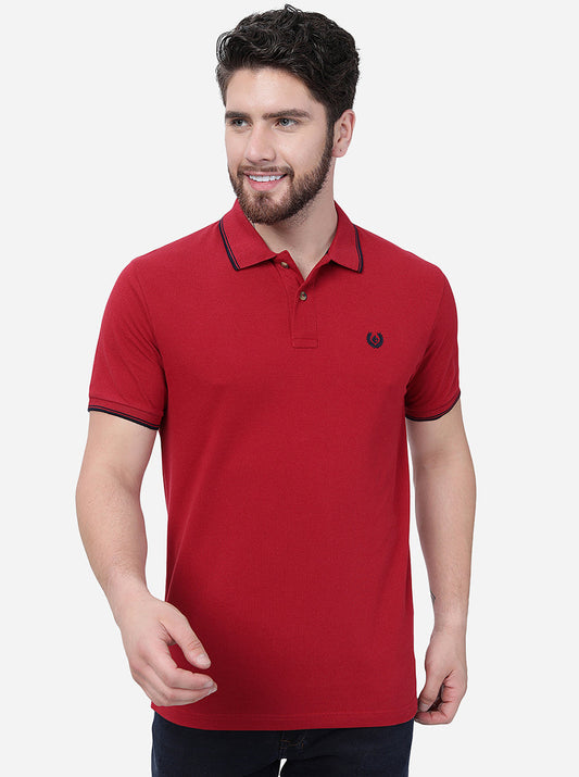 Maroon Solid Slim Fit Polo T-Shirt | Greenfibre