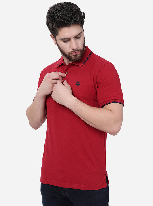 Maroon Solid Slim Fit Polo T-Shirt | Greenfibre