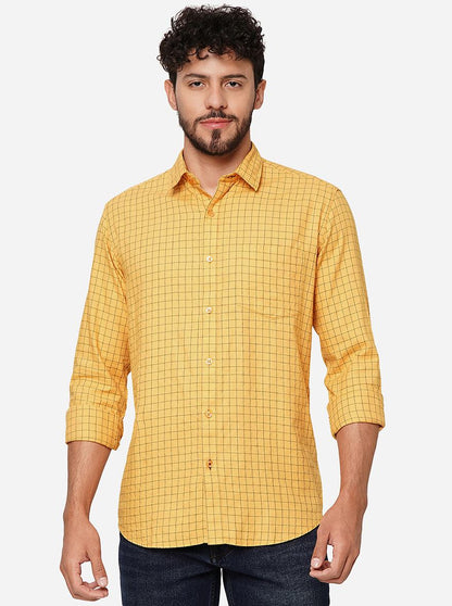 Yellow Checked Smart Fit Semi Casual Shirt | Greenfibre