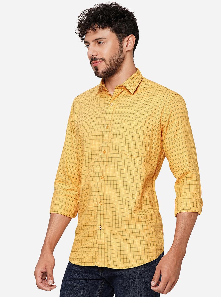 Yellow Checked Smart Fit Semi Casual Shirt | Greenfibre