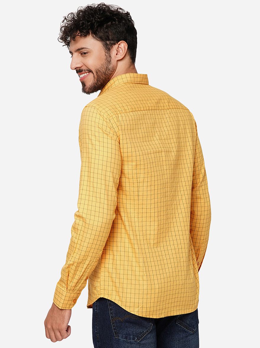 Yellow Checked Smart Fit Semi Casual Shirt | Greenfibre