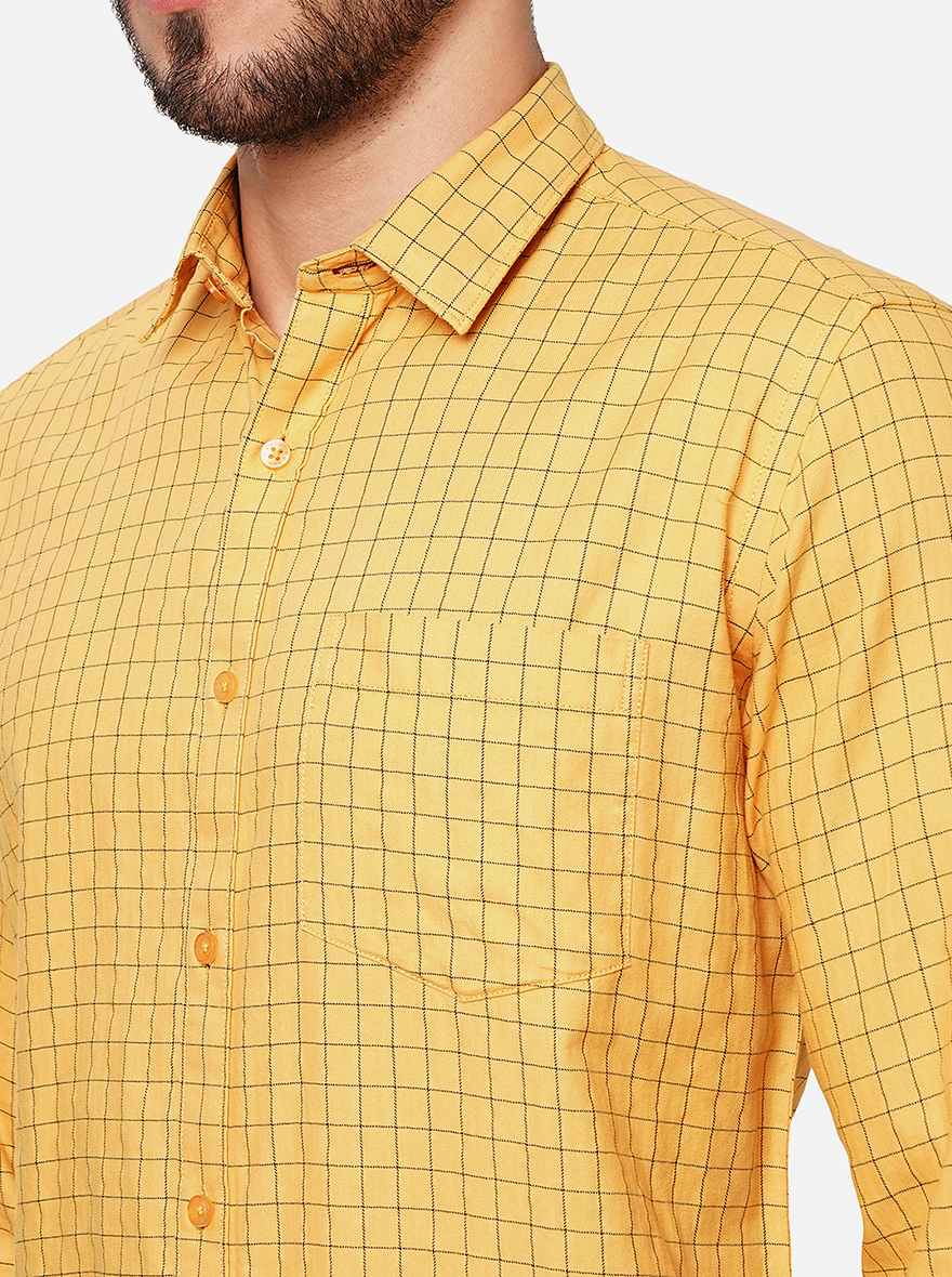 Yellow Checked Smart Fit Semi Casual Shirt | Greenfibre