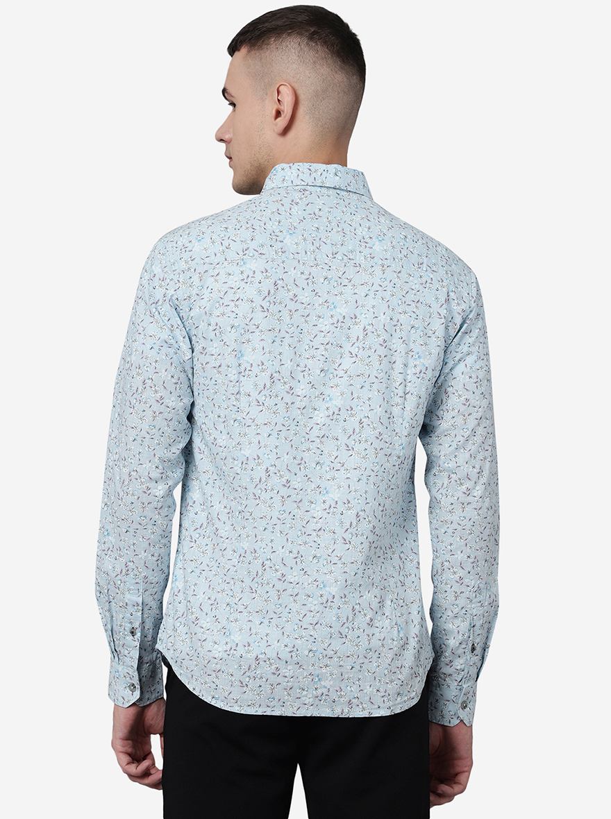 Blue Printed Slim Fit Casual Shirt | Greenfibre