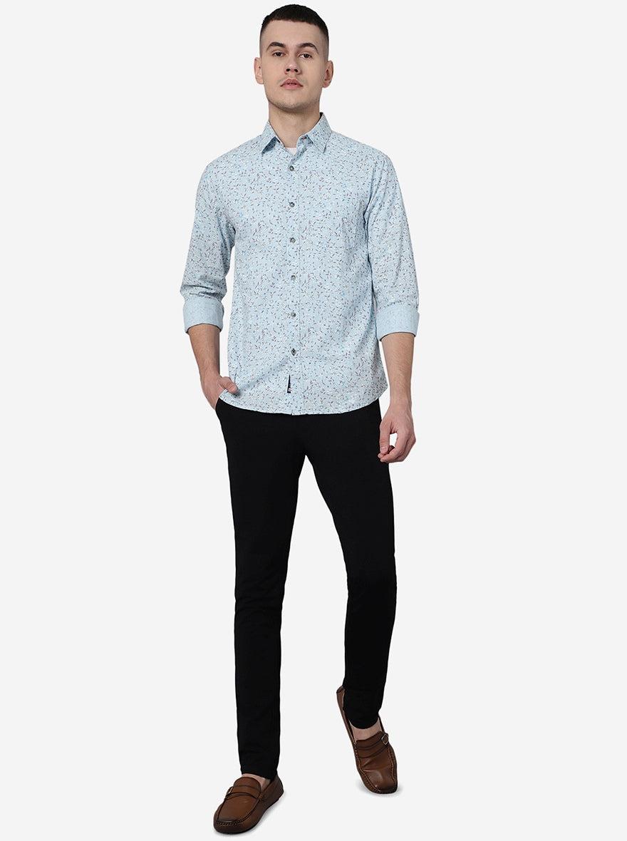 Blue Printed Slim Fit Casual Shirt | Greenfibre