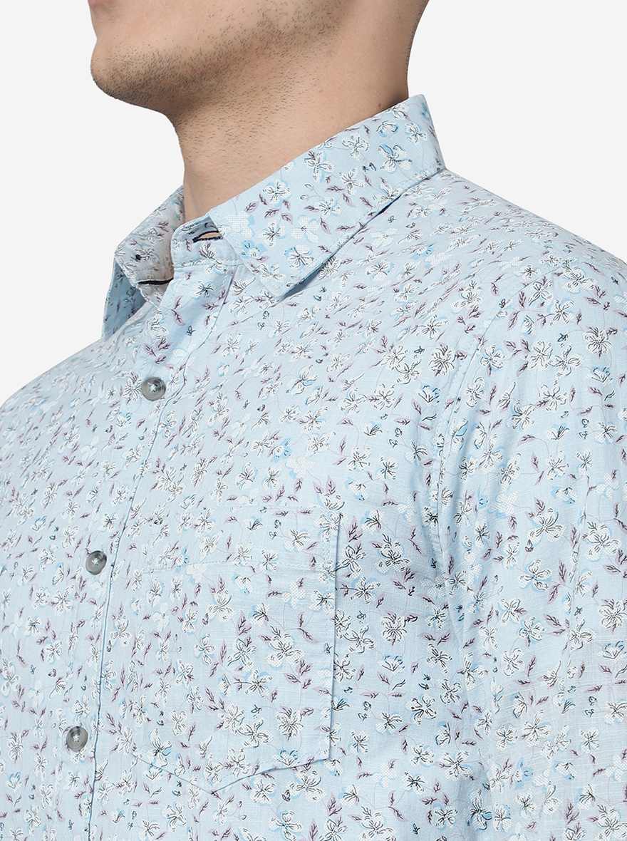 Blue Printed Slim Fit Casual Shirt | Greenfibre