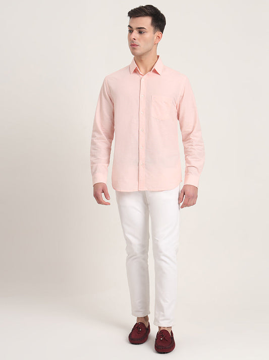 Pink Solid Slim Fit Casual Shirt | Greenfibre