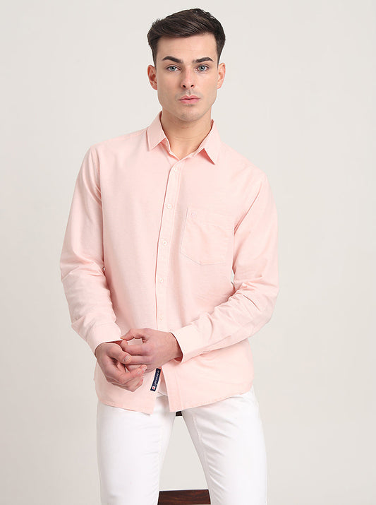 Pink Solid Slim Fit Casual Shirt | Greenfibre