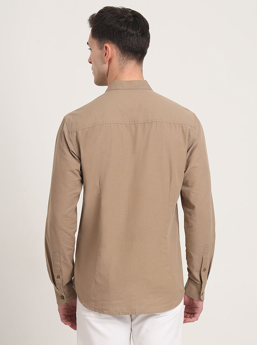 Khaki Solid Slim Fit Casual Shirt | Greenfibre