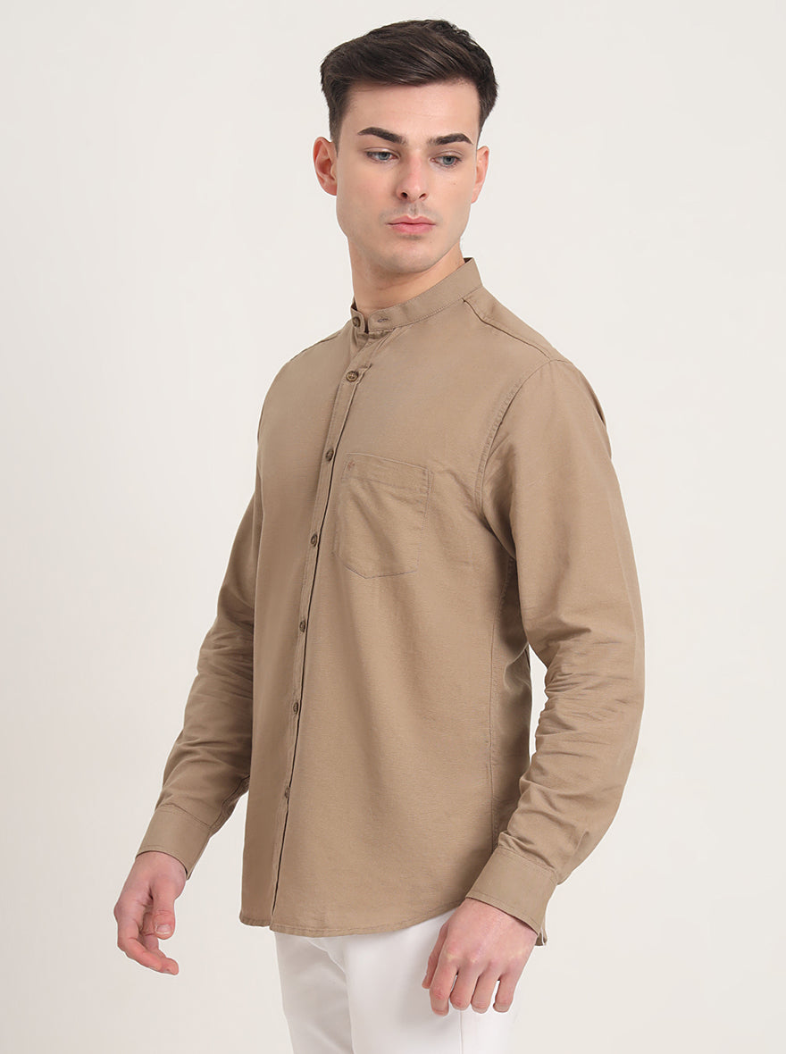 Khaki Solid Slim Fit Casual Shirt | Greenfibre