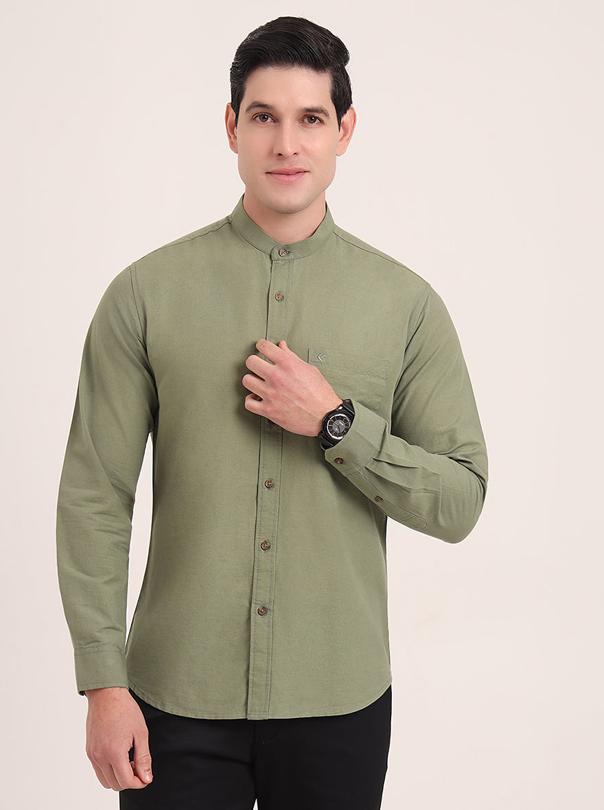 Green Solid Slim Fit Casual Shirt | Greenfibre