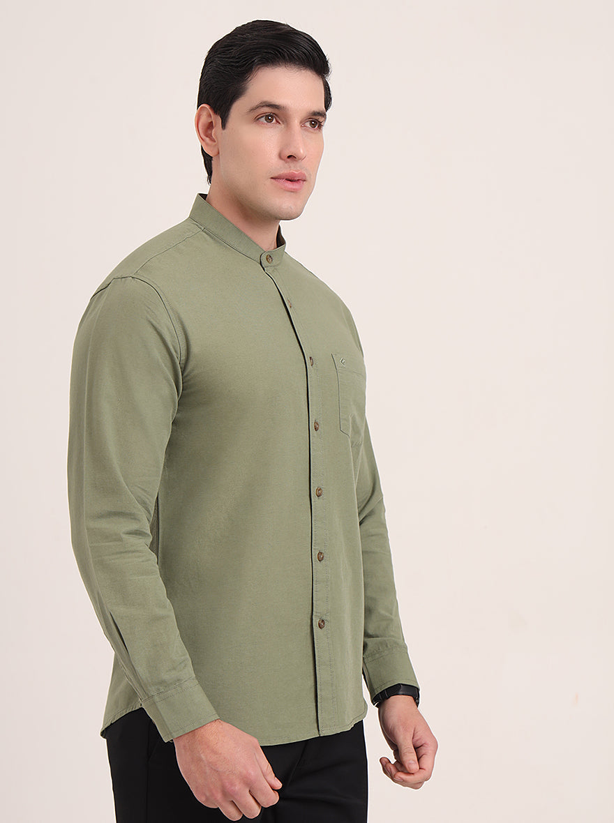 Green Solid Slim Fit Casual Shirt | Greenfibre