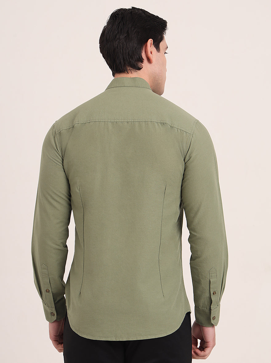 Green Solid Slim Fit Casual Shirt | Greenfibre