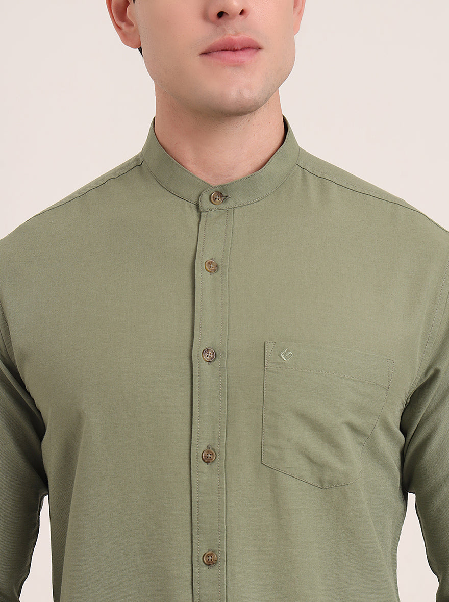 Green Solid Slim Fit Casual Shirt | Greenfibre