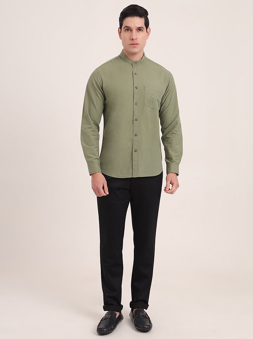 Green Solid Slim Fit Casual Shirt | Greenfibre