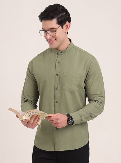 Green Solid Slim Fit Casual Shirt | Greenfibre