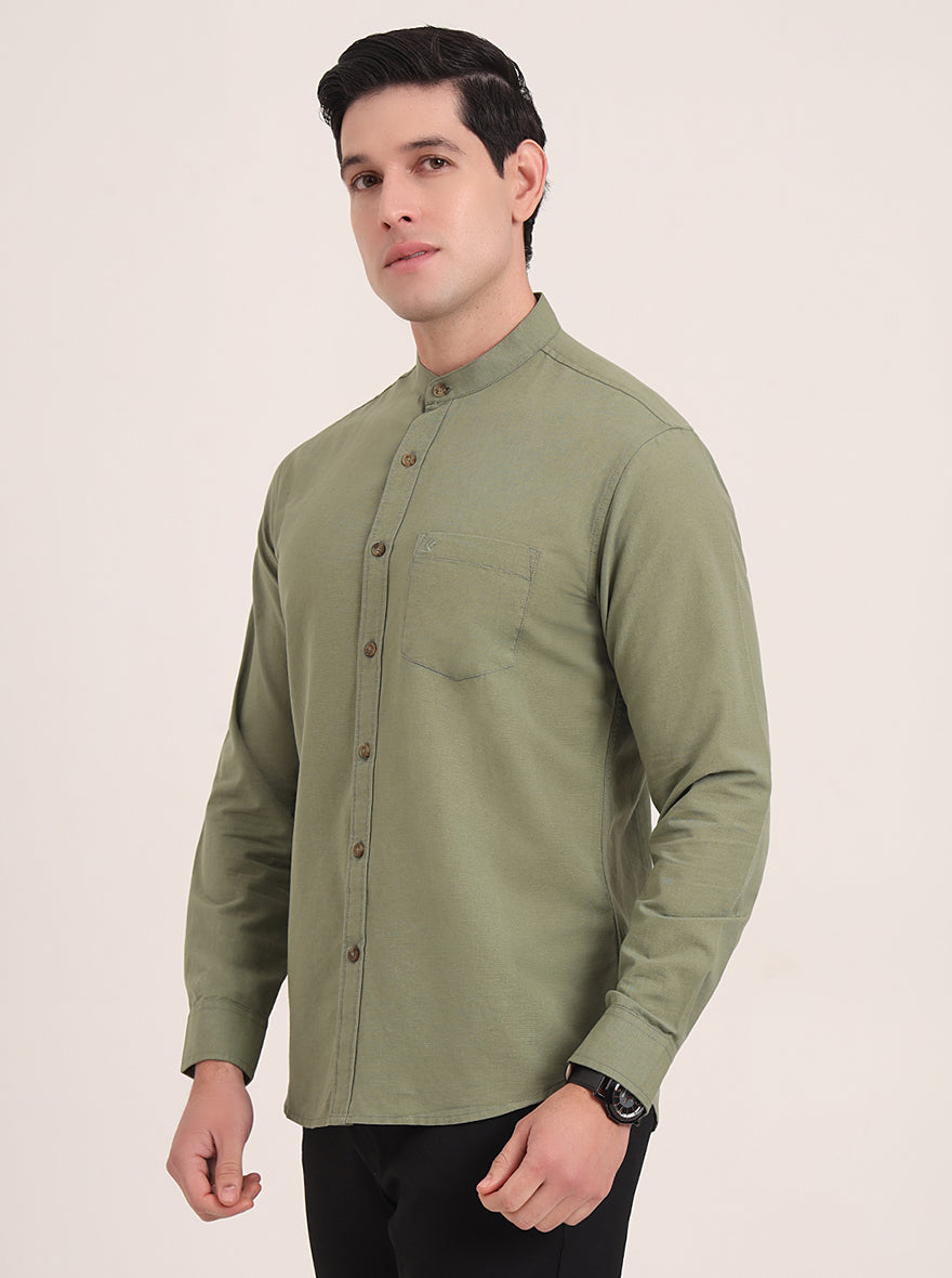 Green Solid Slim Fit Casual Shirt | Greenfibre