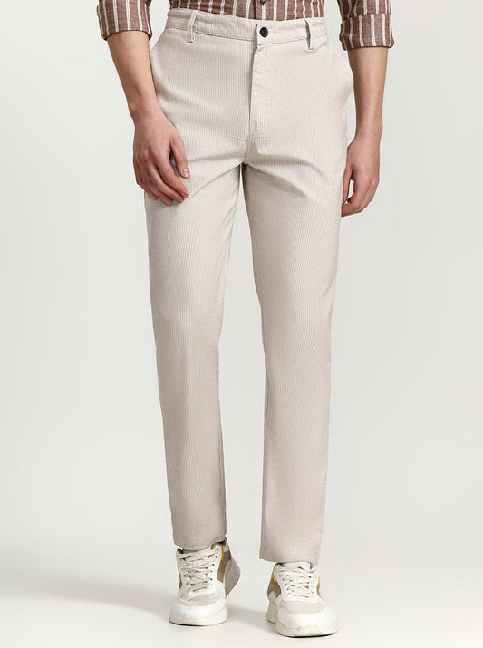 Beige Striped Slim Fit Track Pant | Greenfibre