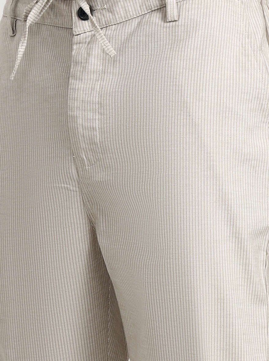 Beige Striped Slim Fit Track Pant | Greenfibre