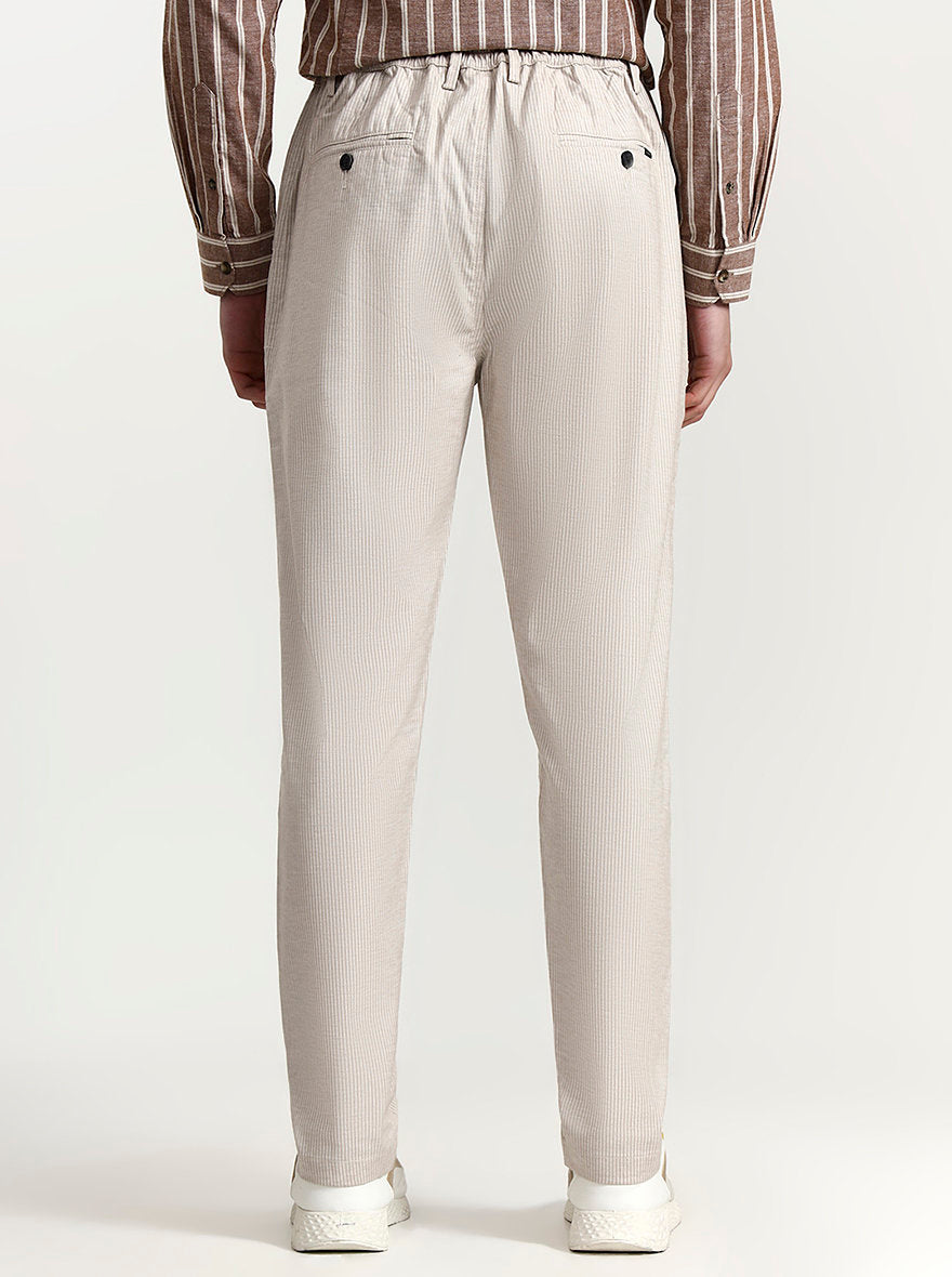 Beige Striped Slim Fit Track Pant | Greenfibre