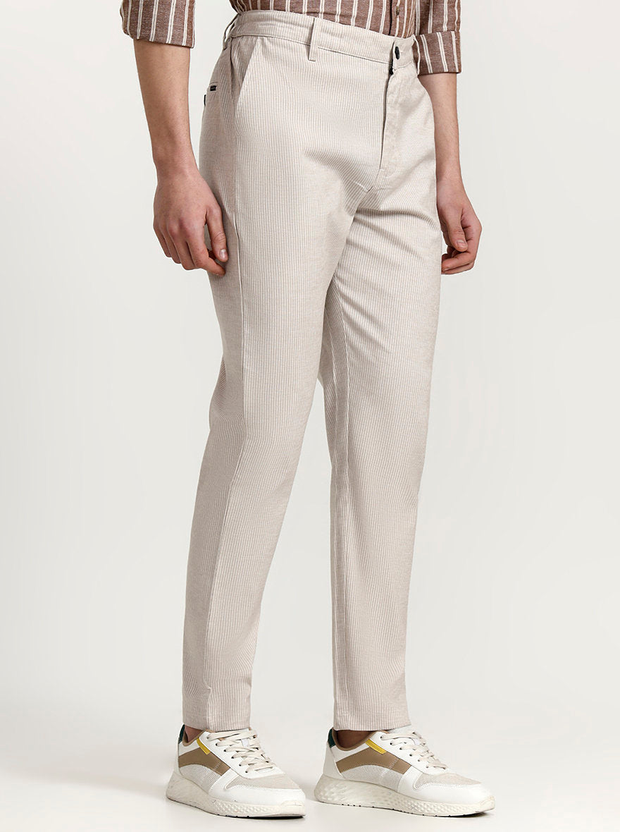Beige Striped Slim Fit Track Pant | Greenfibre