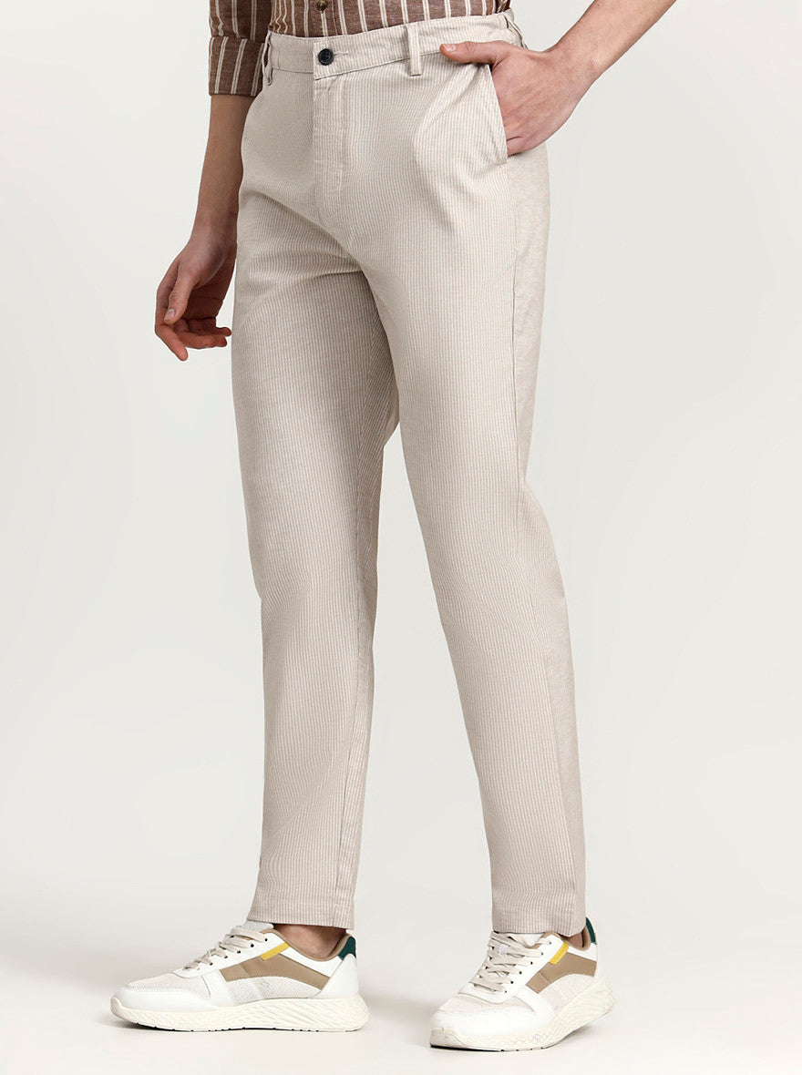 Beige Striped Slim Fit Track Pant | Greenfibre