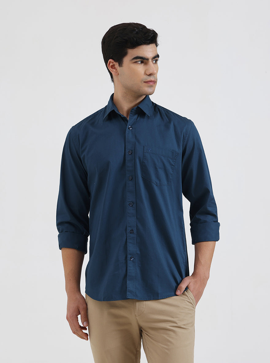 Blue Solid Smart Fit Semi Casual Shirt | Greenfibre