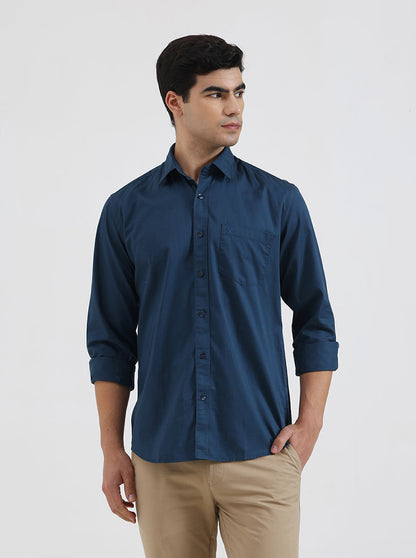 Blue Solid Smart Fit Semi Casual Shirt | Greenfibre