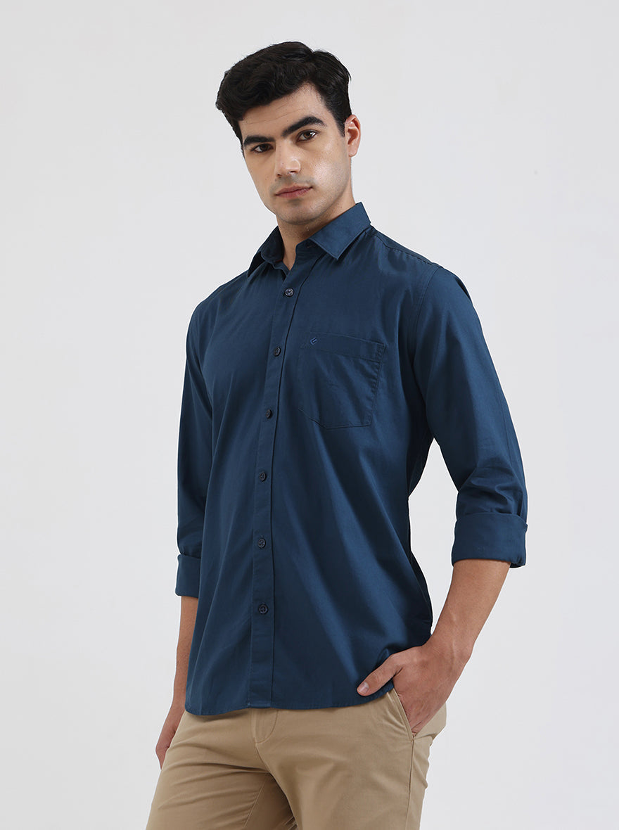 Blue Solid Smart Fit Semi Casual Shirt | Greenfibre