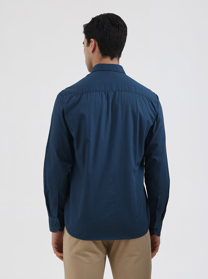 Blue Solid Smart Fit Semi Casual Shirt | Greenfibre