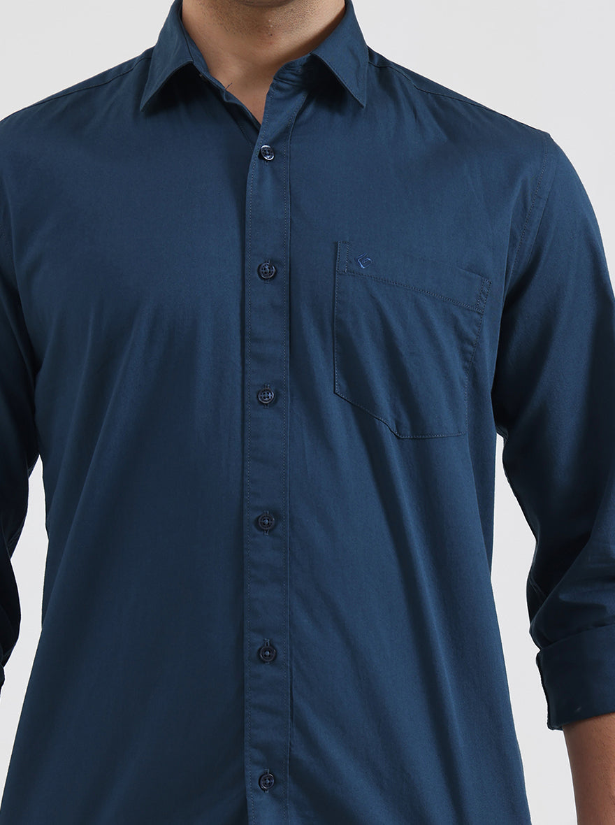Blue Solid Smart Fit Semi Casual Shirt | Greenfibre