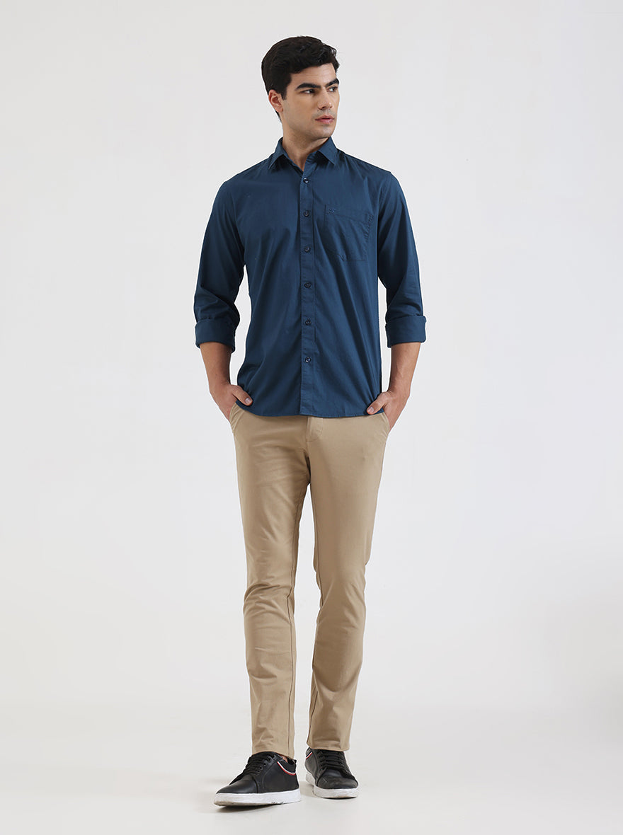 Blue Solid Smart Fit Semi Casual Shirt | Greenfibre