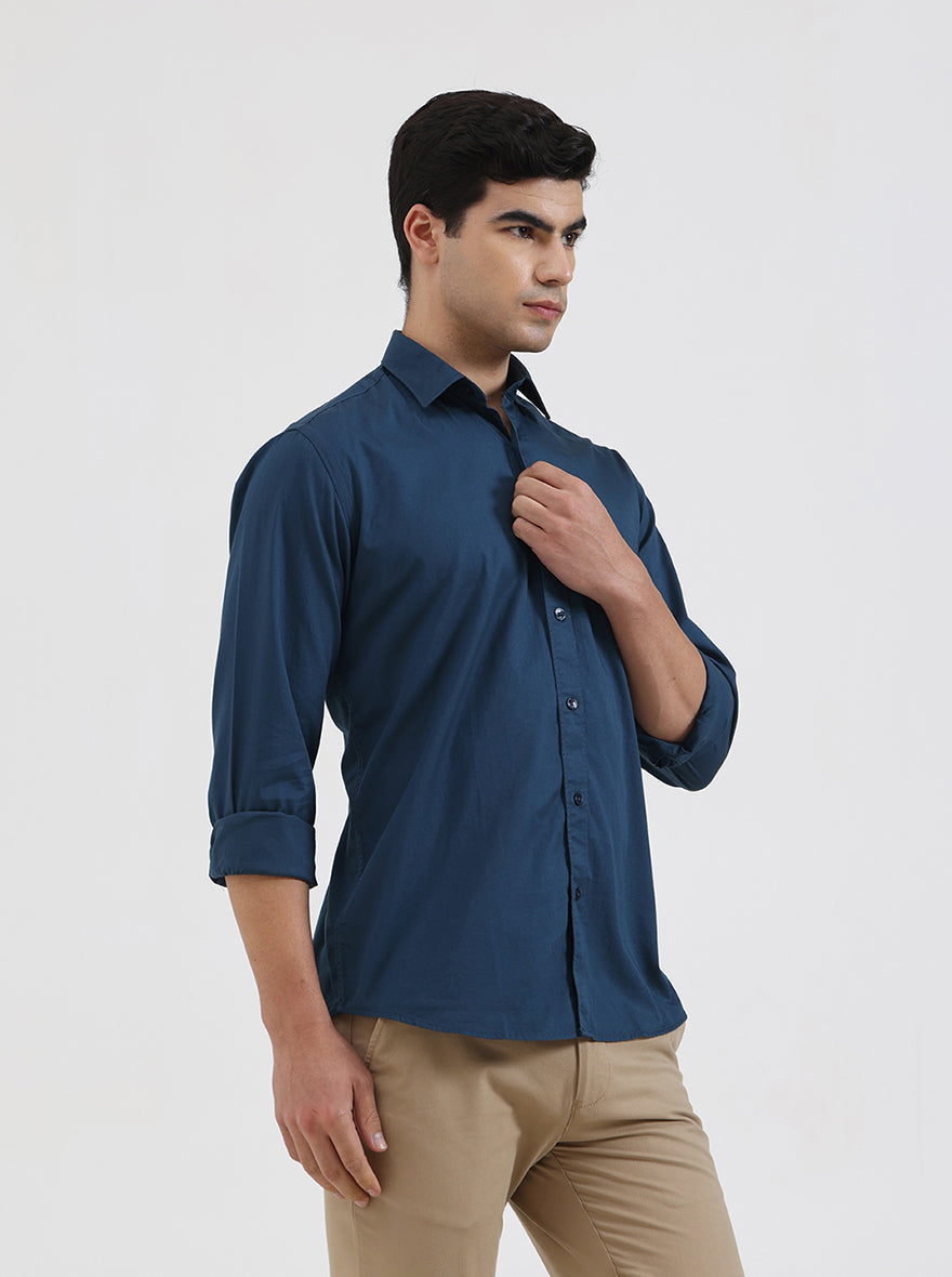Blue Solid Smart Fit Semi Casual Shirt | Greenfibre