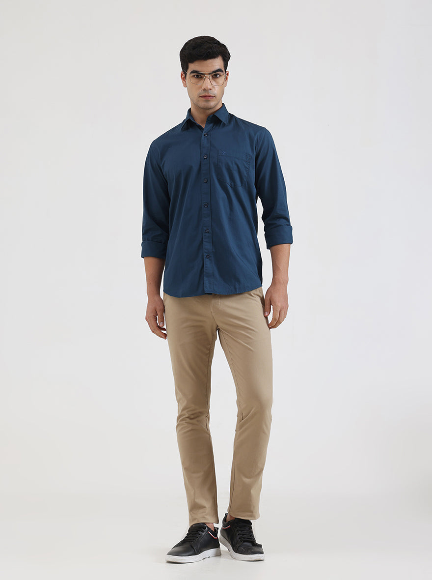 Blue Solid Smart Fit Semi Casual Shirt | Greenfibre
