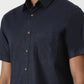 Navy Blue Solid Slim Fit Casual Shirt | Greenfibre