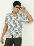 White & Green Printed Slim Fit Casual Shirt | Greenfibre