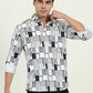 White & Black Printed Slim Fit Casual Shirt | JadeBlue
