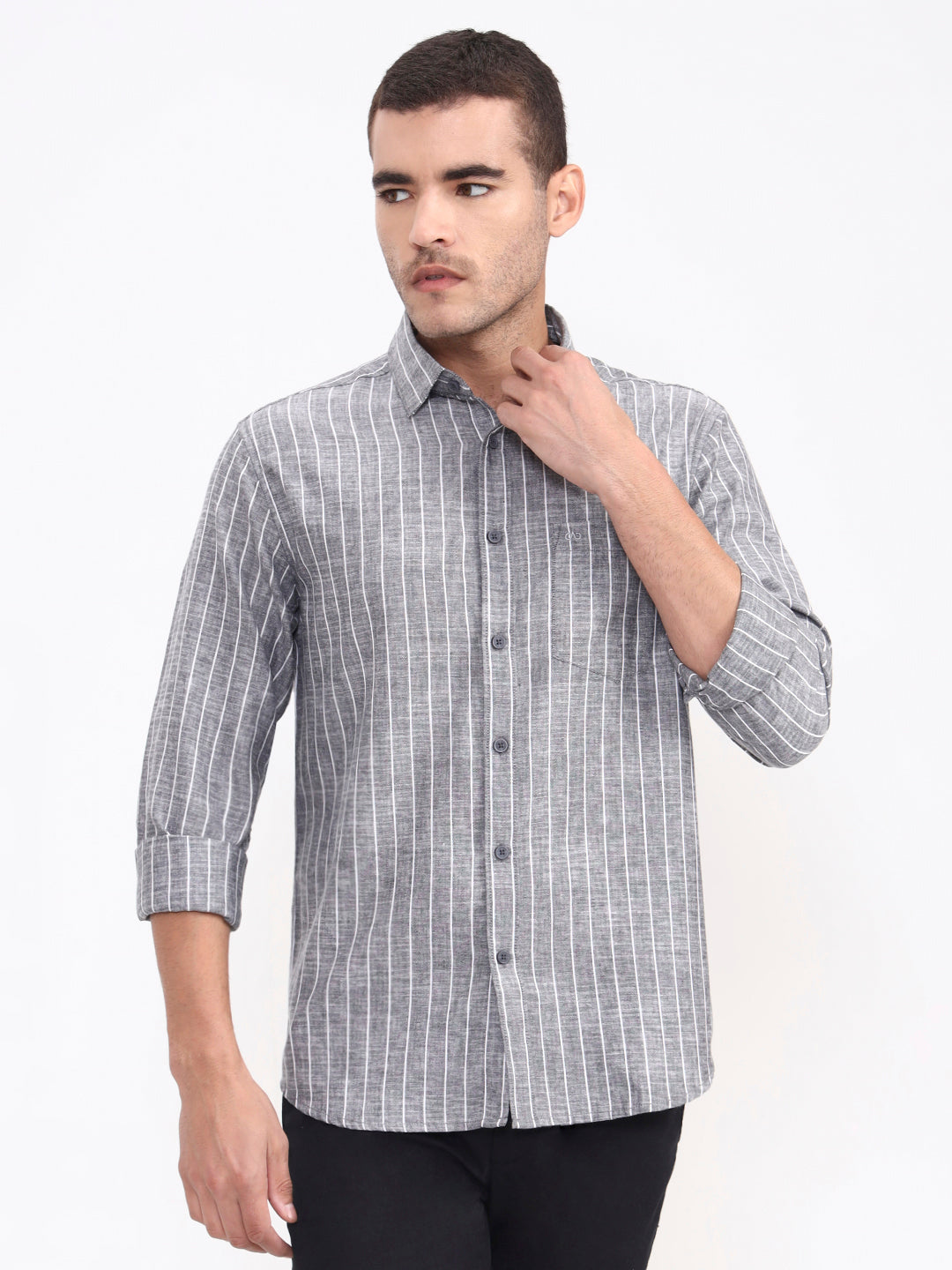Grey Striped Slim Fit Casual Shirt | Greenfibre