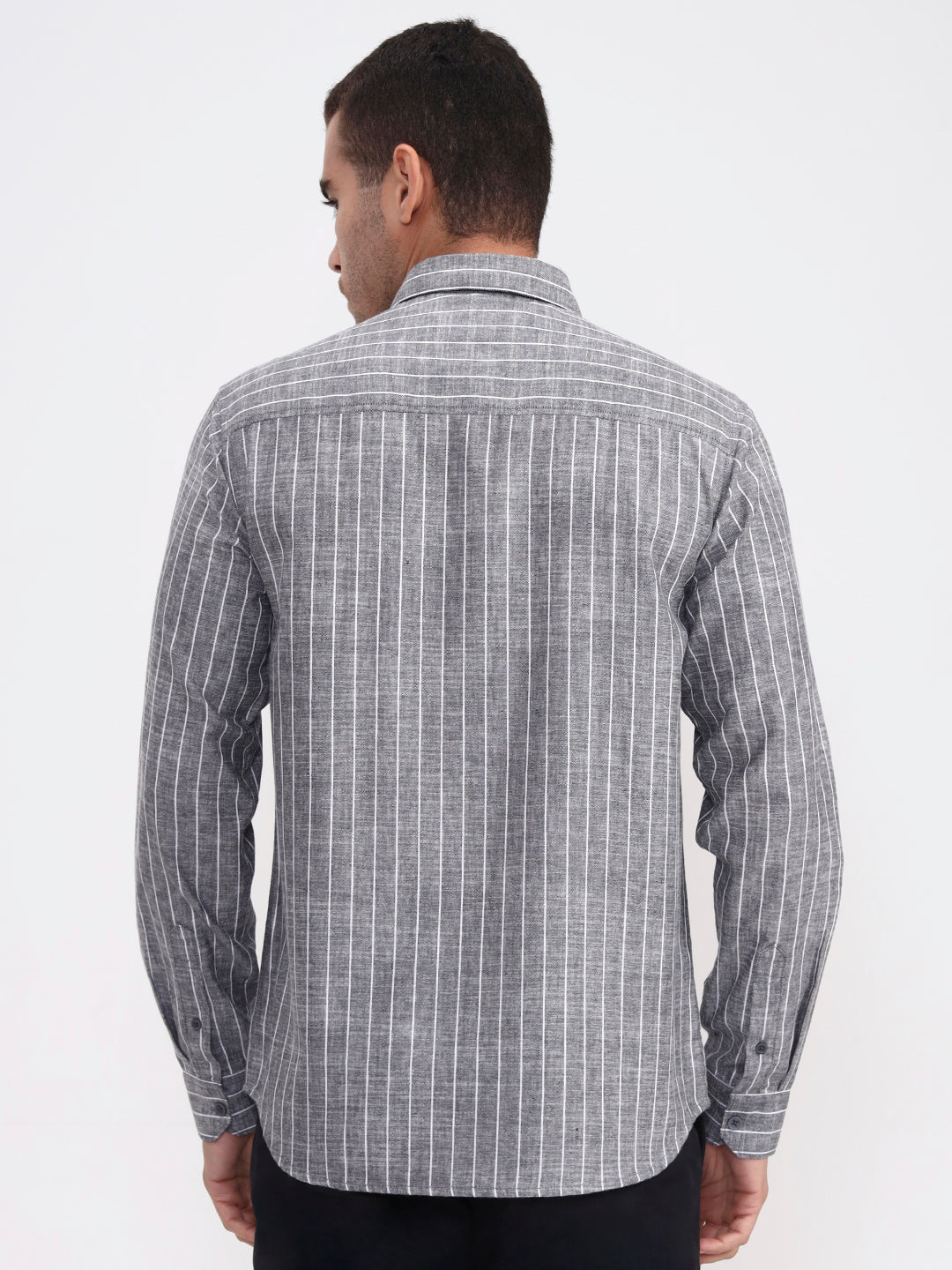 Grey Striped Slim Fit Casual Shirt | Greenfibre
