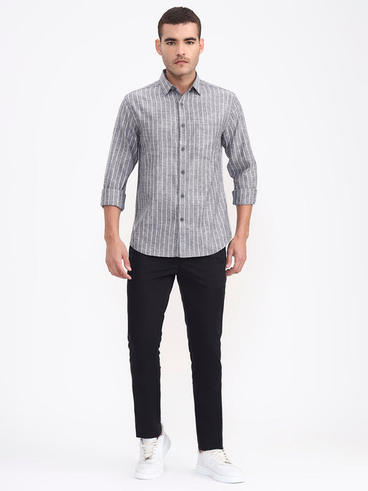 Grey Striped Slim Fit Casual Shirt | Greenfibre