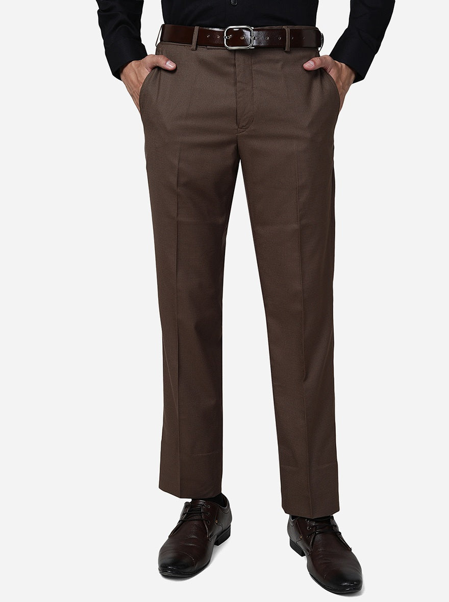 Brown Solid Slim Fit Formal Trouser | Greenfibre